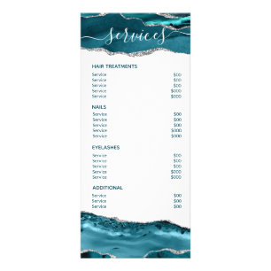 Blue Silver Glitter Modern Chic Service Price Menu
