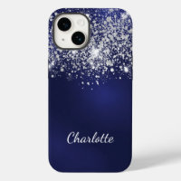 Blue silver glitter name script