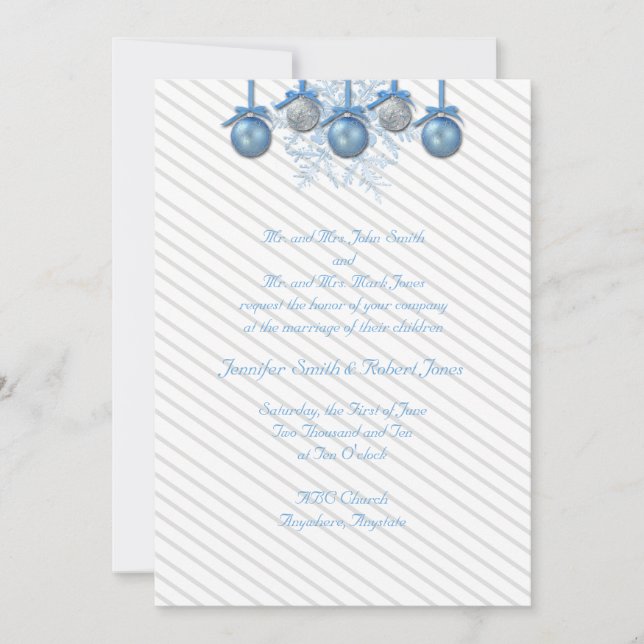 Blue Silver Glitter Ornaments Wedding Invitation (Front)
