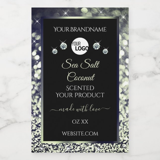 Blue Silver Glitter Product Labels Logo Diamonds (Single Label)