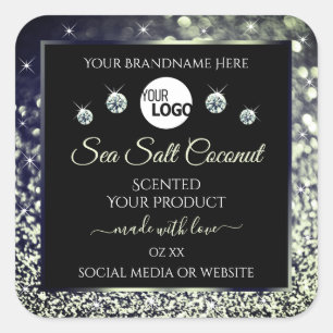 Blue Silver Glitter Product Labels Logo Diamonds