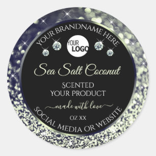 Blue Silver Glitter Product Labels Logo Diamonds