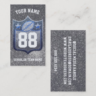 Blue & Silver Glitter School Football Team Sports  Business Card
