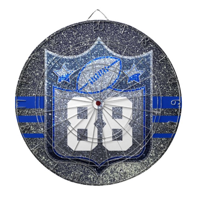 Blue & Silver Glitter School Football Team Sports Dartboard (Front)