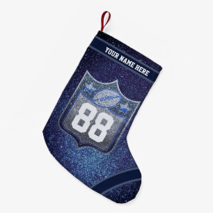 Blue & Silver Glitter School Football Team Sports Small Christmas Stocking