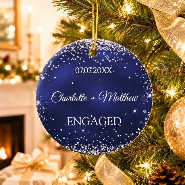 Blue silver glitter sparkles engamement  ceramic tree decoration (Creator Uploaded)