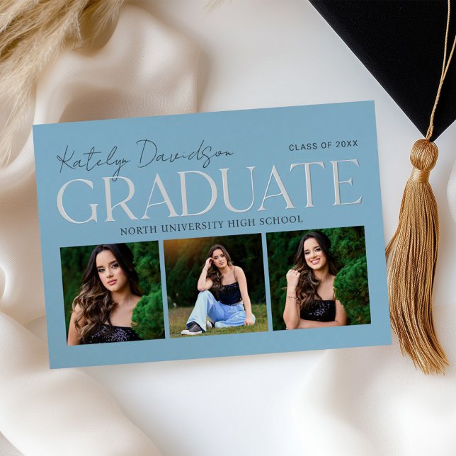 Blue Silver Graduate Photo Collage Grad Party (Creator Uploaded)