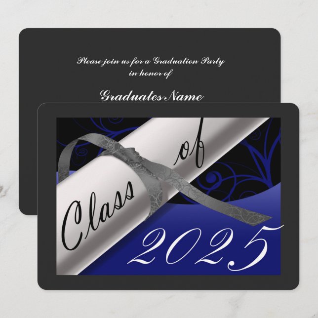 Blue & Silver Graduation Party Invitation (Front/Back)