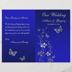 Blue, Silver Grey Butterfly Floral Wedding Program