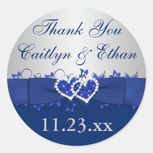 Blue, Silver Grey Floral Wedding Favour Sticker