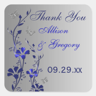 Blue, Silver Grey Floral with Butterflies Sticker