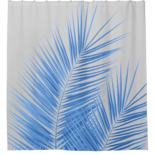 Blue Silver Grey Palm Leaves Dream #1  Shower Curtain (Front)