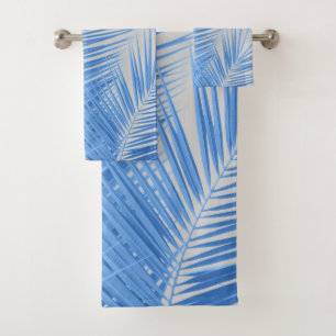Blue Silver Grey Palm Leaves Dream #1a Bath Towel Set