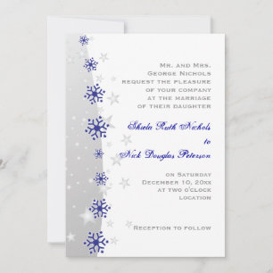 Blue, silver grey snowflake wedding invitation