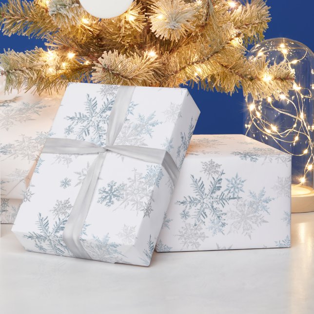 Blue Silver Grey Snowflake Wonderland Wrapping Paper (Holidays)