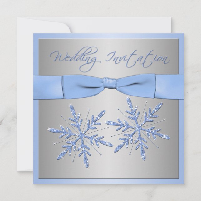 Blue, Silver Grey Snowflakes Wedding Invite (Front)