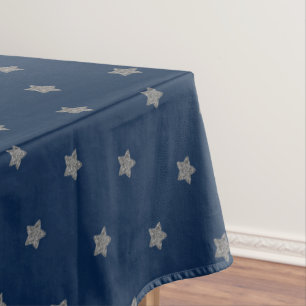 Blue Silver Grey Stars Pattern Festive Elegant Tablecloth
