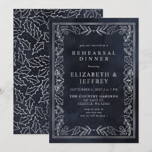 Blue Silver Holly Christmas Rehearsal Dinner  Invitation