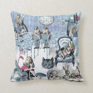 Blue Silver Ice Alice in Wonderland Cushion