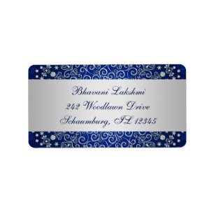 Blue Silver Intricate Scrolls Return Address Label