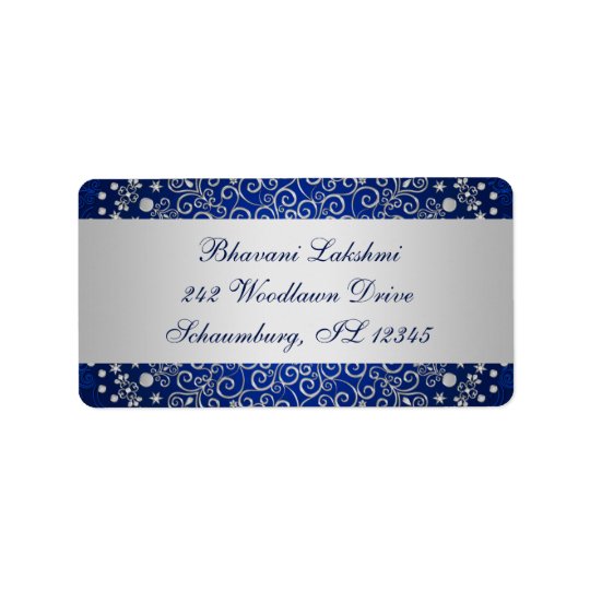 Blue Silver Intricate Scrolls Return Address Label