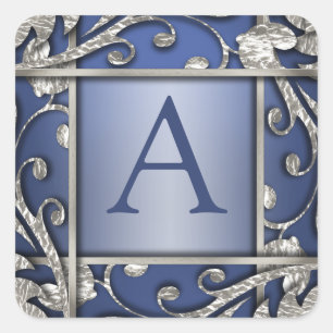 Blue Silver Lattice Monogram Envelope Seal