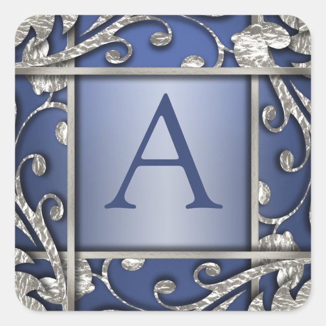 Blue Silver Lattice Monogram Envelope Seal (Front)
