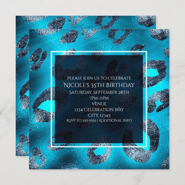 Blue & Silver Leopard Print Party Invitations (Front/Back)