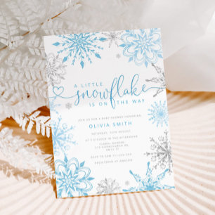 Blue silver little snowflake Boy baby shower  Invitation