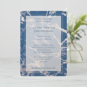 Blue Silver Marble Elegant Wedding Invitation