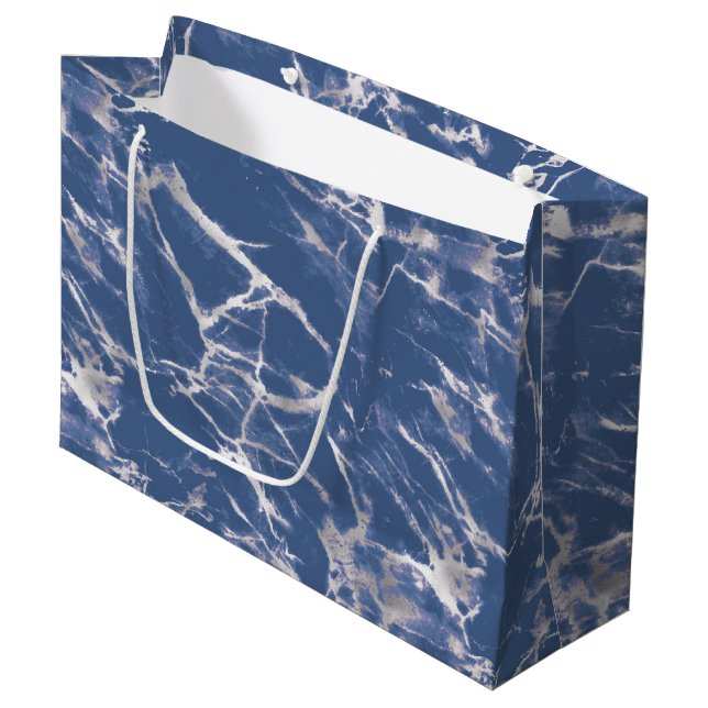 Blue Silver Marble Large Gift Bag (Front Angled)