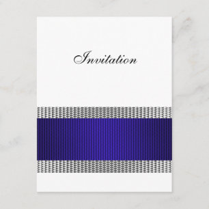 Blue & Silver Metal Trim White All Events Invitation