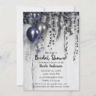 Blue Silver Metallic Balloons Ivy Bridal Shower Invitation
