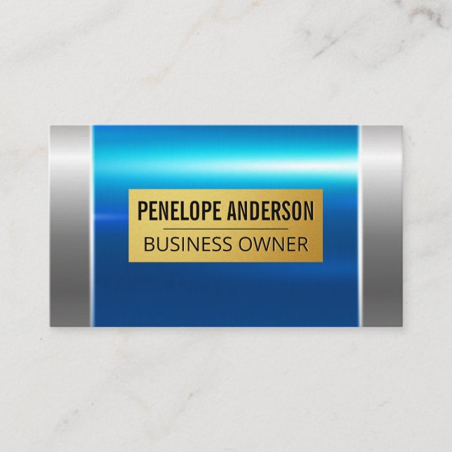 Blue Silver Metallic | Gold Metal Plate Business Card (Front)