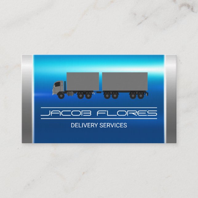Blue Silver Metallic | Semi Truck Business Card (Front)