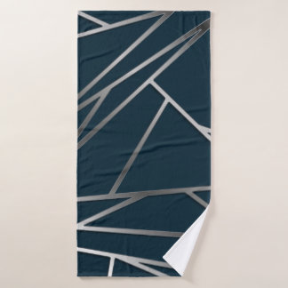 Blue Silver Modern Geometric Bath Towel