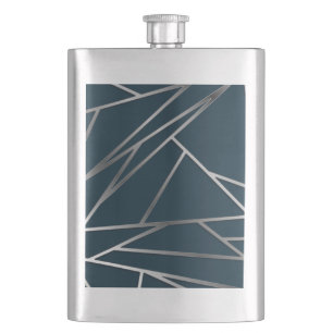 Blue Silver Modern Geometric Hip Flask