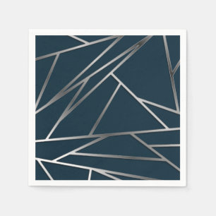 Blue Silver Modern Geometric Napkin