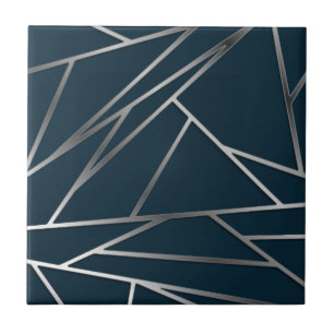 Blue Silver Modern Geometric Tile