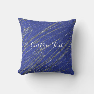 Blue & Silver Modern Glam Marble Stripe Cushion