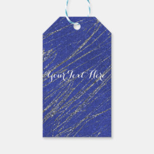 Blue & Silver Modern Glam Marble Stripe Party Gift Tags