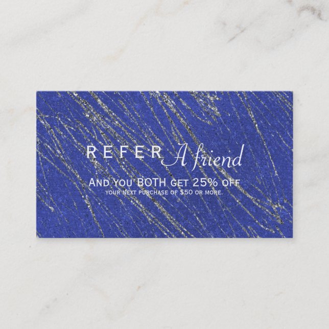 Blue & Silver Modern Marble Stripe Salon Referral (Front)