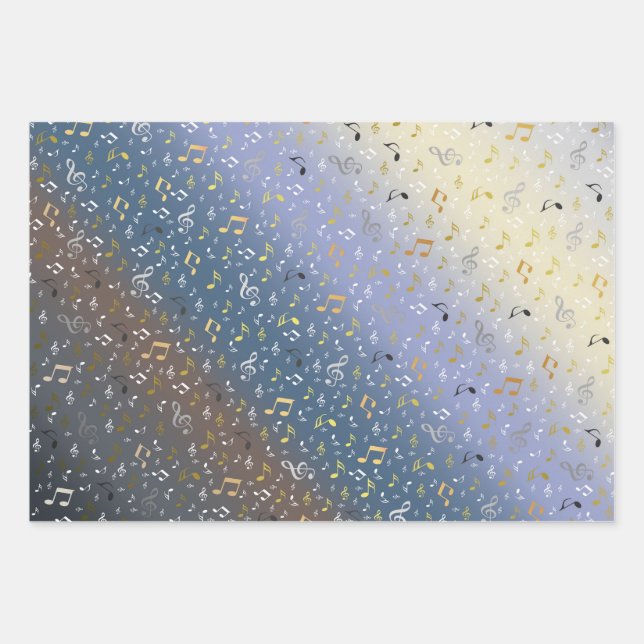 blue,silver,Musical+ Note, luxury, gold, royal, Wrapping Paper Sheet (Front)