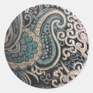 Blue & Silver Paisley Brocade Classic Round Sticker