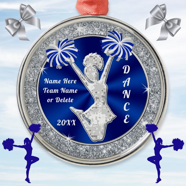 Blue, Silver, Personalized Cheerleader Ornament (Creator Uploaded)