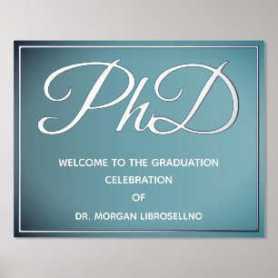 Blue Silver PhD Graduation Welcome Foil Prints