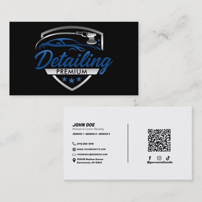 Blue Silver Premium Auto Car Detailing Body Shop  Business Card (Front/Back)