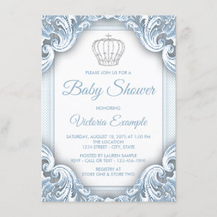 Blue Silver Prince Baby Shower Invitations