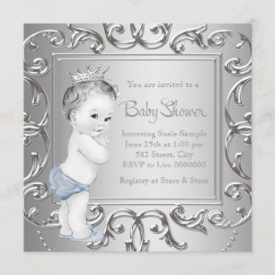 Blue Silver Prince Baby Shower Invitations