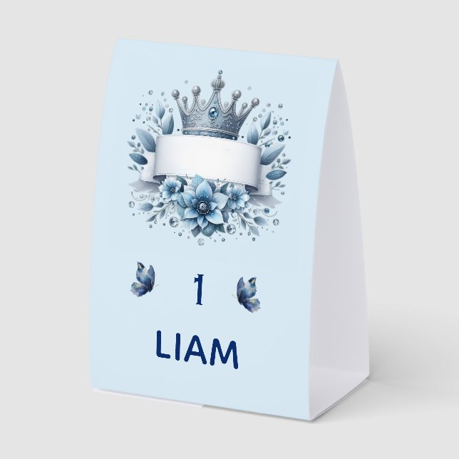 Blue Silver Prince Crown Table Numbers Card (Front)